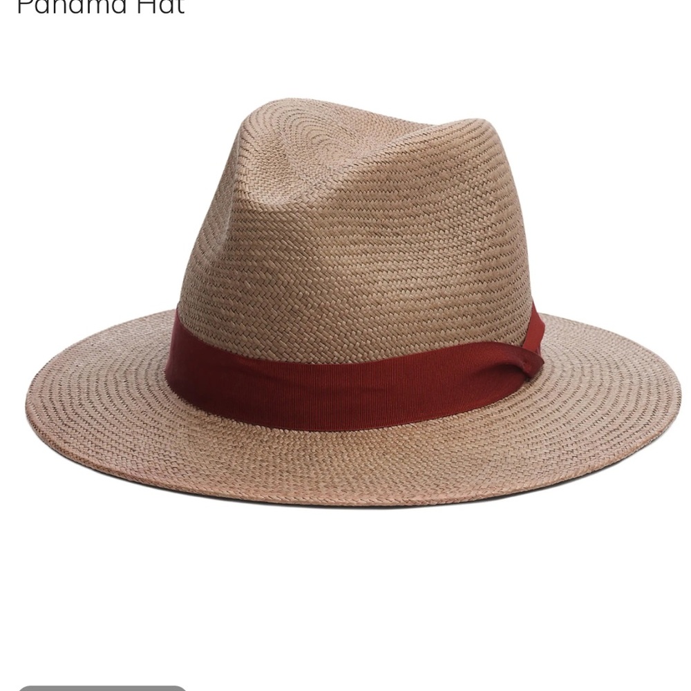 Rag & Bone Tan Panama Hat with Maroon Band